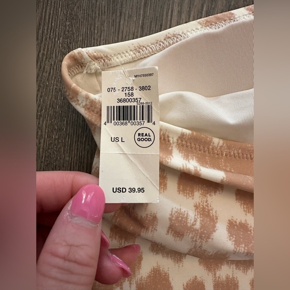 NWT AERIE TAN AND CREAM BANDEAU TIE NECK SWIM TOP - Size Large SKU:98 - Picture 3 of 5